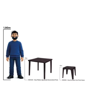 Mesa Plast Quadrada Desmontavel Preta Mor - Imagem 4